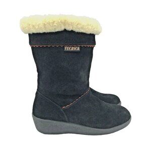 TECNICA Apres Snow Ski Boots Women’s 5.5/36 Black Suede Leather Pull On Wedge
